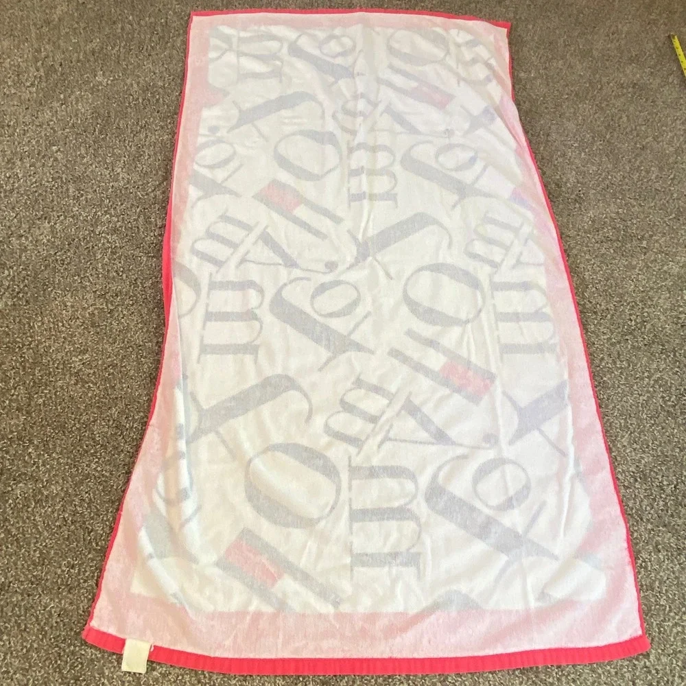 Tommy Hilfiger Beach Towel Red White Blue Logo Print Oversized Cotton Terry